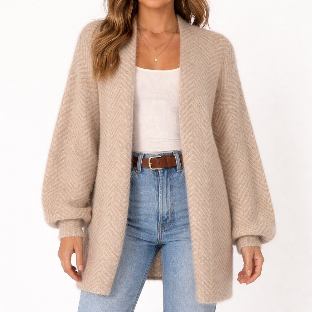 C+D+M Collection Open-Front Cardigan Women's Medium Chevron Pattern Ribbed Cuffs